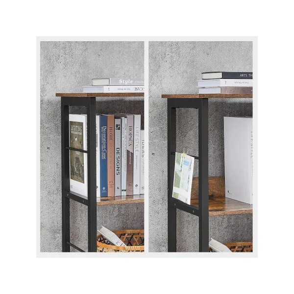 Bibliothèque Ouverte Industrielle Meuble Etagère Brun Noir Rangement Livres