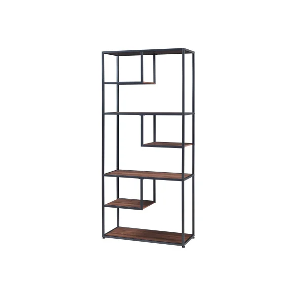 Bibliothèque Ouverte Moderne 6 Niveaux Etagère Livres Métal et Bois Noir Séparateur de Pièces