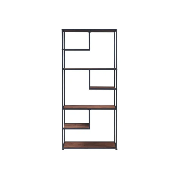 Bibliothèque Ouverte Moderne 6 Niveaux Etagère Livres Métal et Bois Noir Séparateur de Pièces