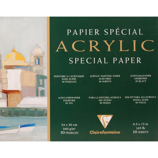 Bloc acrylique - 10 feuilles - 360g/m² - Collé 4 côtés - 3 formats