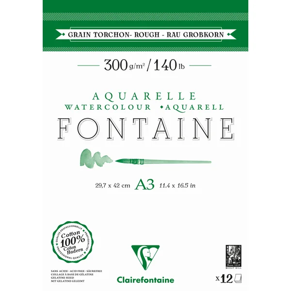 Bloc aquarelle Fontaine Grain Torchon 300g/m²