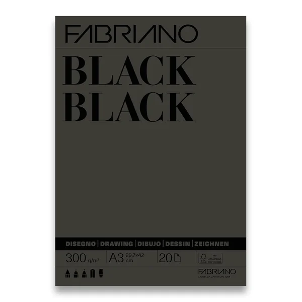 Bloc Black Black A4/A3 - 300gr/m² - 20 feuilles - collé 1 côté
