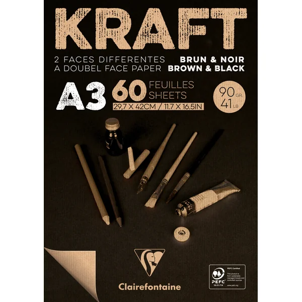 Bloc kraft brun/noir - 60 feuilles - 90gr/m² - formats A3-A4 & A5