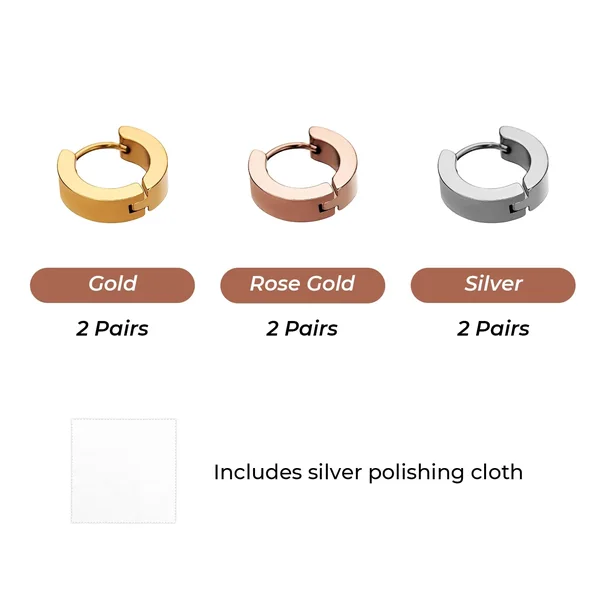 Boucles d'oreilles créoles en acier inoxydable (6 paires)