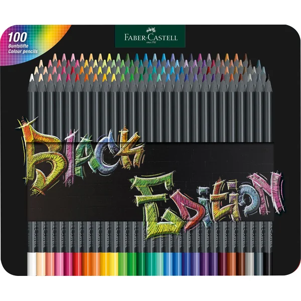Boîte métal de 100 Crayons de couleurs Black Edition