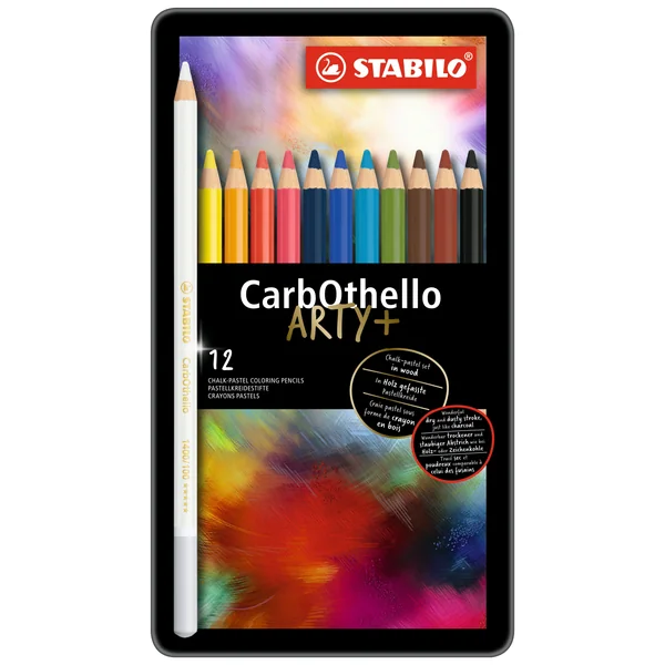 Boîte métal de 12 crayons de couleur fusain pastel CarbOthello ARTY+