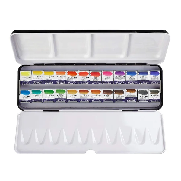 Boîte métal de 24 demi-godets peinture d'aquarelle Extra Fine Bréhat