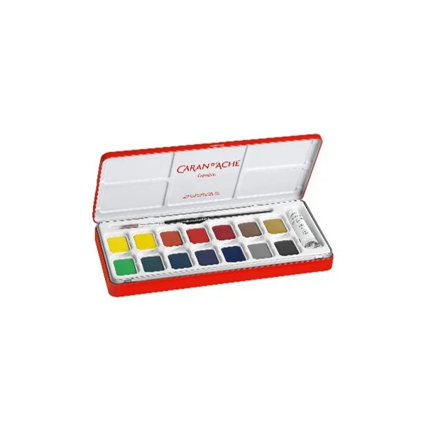 Boîte métal gouache Studio - Palette de 15 pastilles de couleur + Pinceau