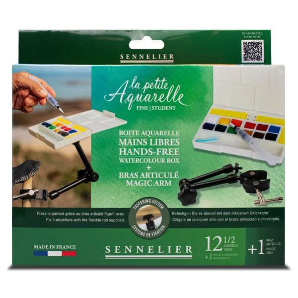 Boîte plastique 12 1/2 godets "La Petite Aquarelle" + Bras articulé