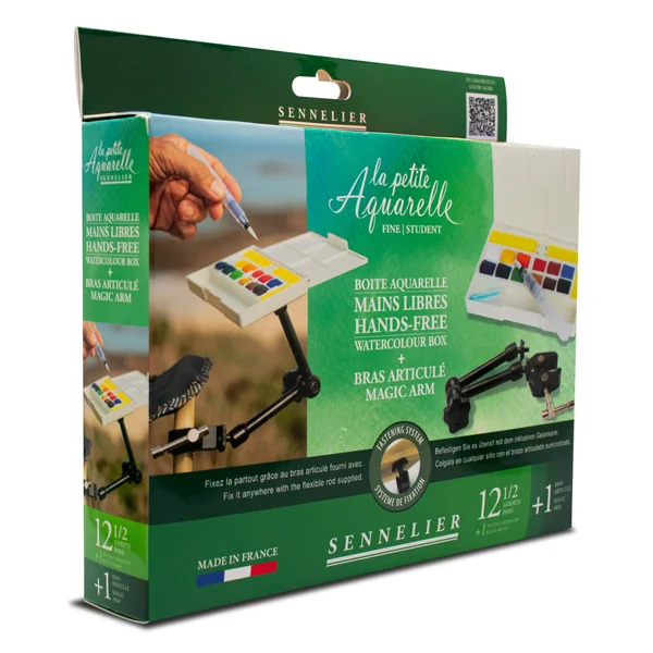 Boîte plastique 12 1/2 godets "La Petite Aquarelle" + Bras articulé
