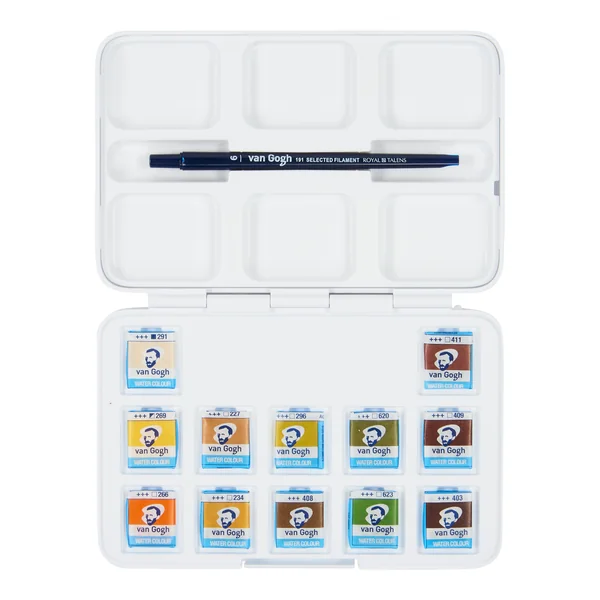 Boîte plastique de poche 12 1/2 godets aquarelle Van Gogh couleurs nature + pinceau