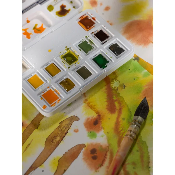 Boîte plastique de poche 12 1/2 godets aquarelle Van Gogh couleurs nature + pinceau