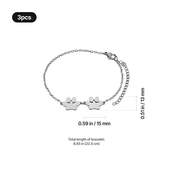 Bracelet patte de chien en acier inoxydable doré (3 pcs)