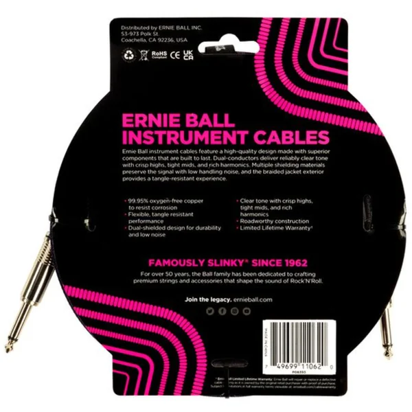 Braided Instrument Cable Straight/Straight 10ft - Red Black