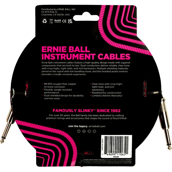Braided Instrument Cable Straight/Straight 18ft - Red Black