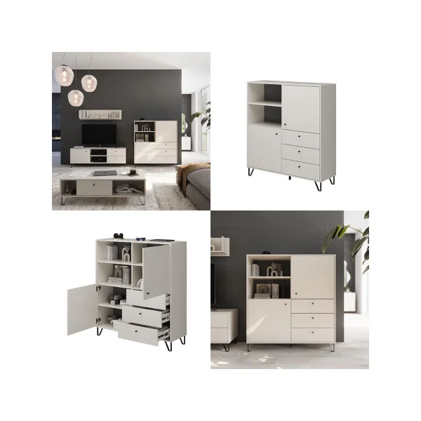 Buffet 3 Tiroirs de Rangement 3 Placards Blanc / Beige Buffet Salon Meuble de Rangement