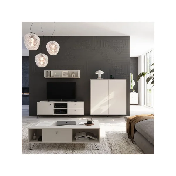 Buffet 4 Placards de Rangement Blanc / Beige Buffet Salon Meuble de Rangement