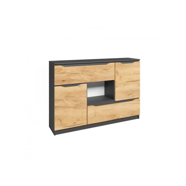 Buffet Anthracite Chêne 2 Tiroirs 2 Placards Commode Moderne Commode Salon Commode Chambre
