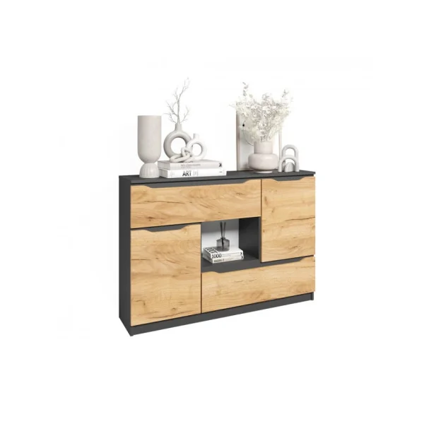 Buffet Anthracite Chêne 2 Tiroirs 2 Placards Commode Moderne Commode Salon Commode Chambre
