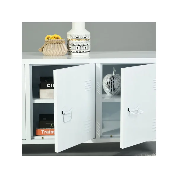 Buffet Bas en Métal Blanc Industriel 3 Placards