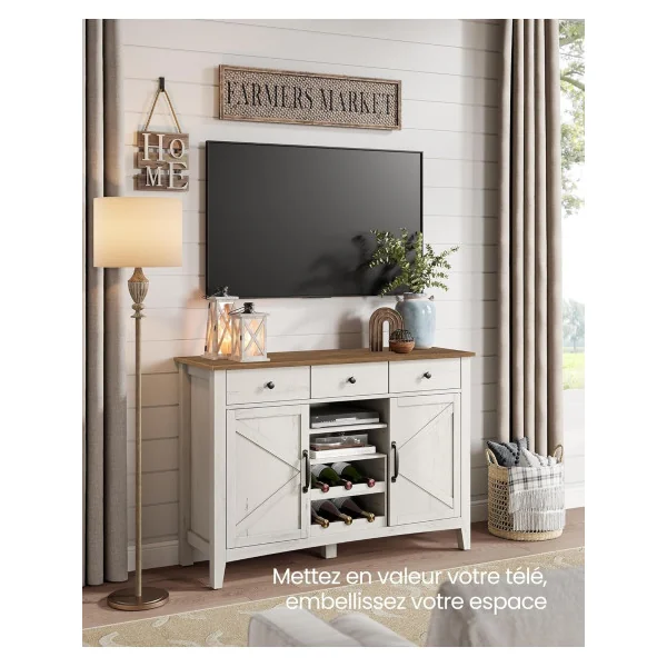 Buffet Blanc 3 Tiroirs 2 Placards Buffet Salon Meuble de Cuisine Meuble de Rangement