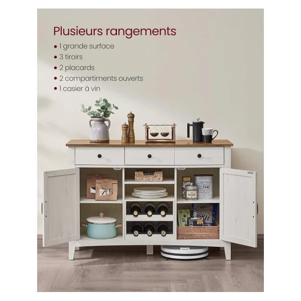 Buffet Blanc 3 Tiroirs 2 Placards Buffet Salon Meuble de Cuisine Meuble de Rangement