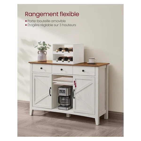 Buffet Blanc 3 Tiroirs 2 Placards Buffet Salon Meuble de Cuisine Meuble de Rangement