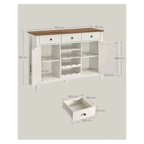 Buffet Blanc 3 Tiroirs 2 Placards Buffet Salon Meuble de Cuisine Meuble de Rangement
