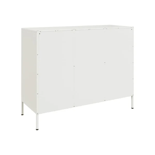 Buffet Blanc Salon 3 Portes 3 Compartiments en Métal Style Industriel Rangement Chambre