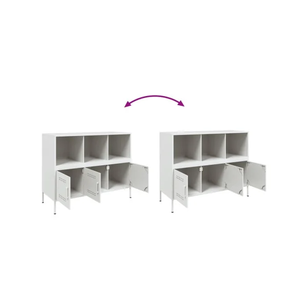 Buffet Blanc Salon 3 Portes 3 Compartiments en Métal Style Industriel Rangement Chambre