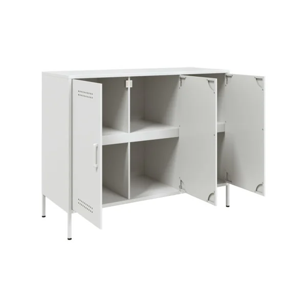 Buffet Blanc Salon 3 Portes en Métal Style Industriel Rangement Chambre