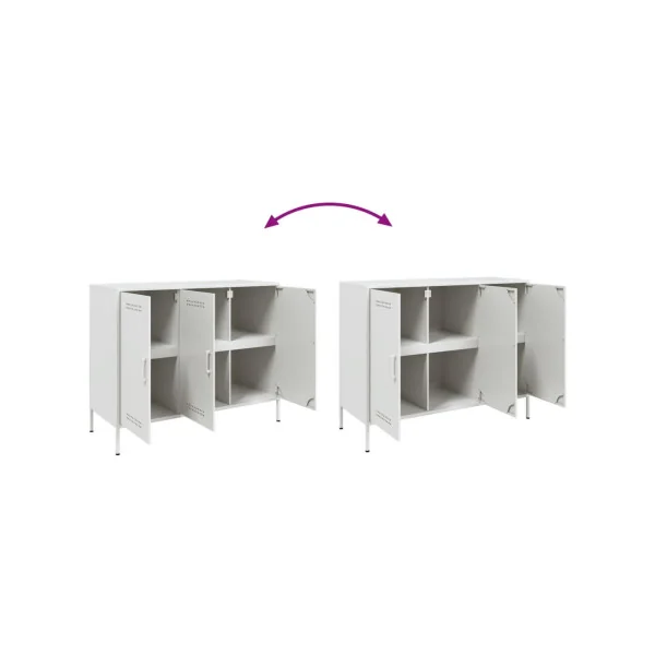 Buffet Blanc Salon 3 Portes en Métal Style Industriel Rangement Chambre