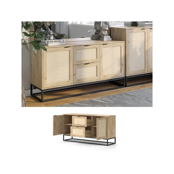 Buffet Chêne 2 portes 2 tiroirs Buffet Industriel Moderne Meuble de Rangement de Salon
