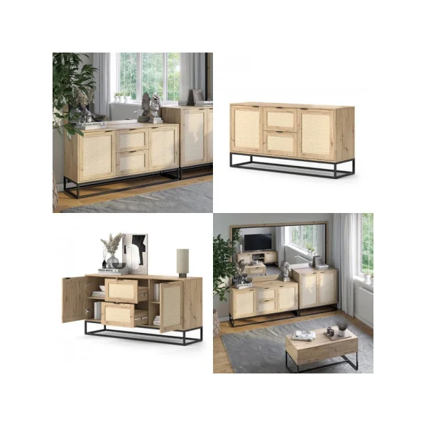 Buffet Chêne 2 portes 2 tiroirs Buffet Industriel Moderne Meuble de Rangement de Salon