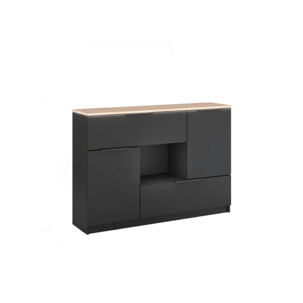 Buffet Chêne Anthracite 2 Tiroirs 2 Placards Commode Moderne Commode Salon Commode Chambre
