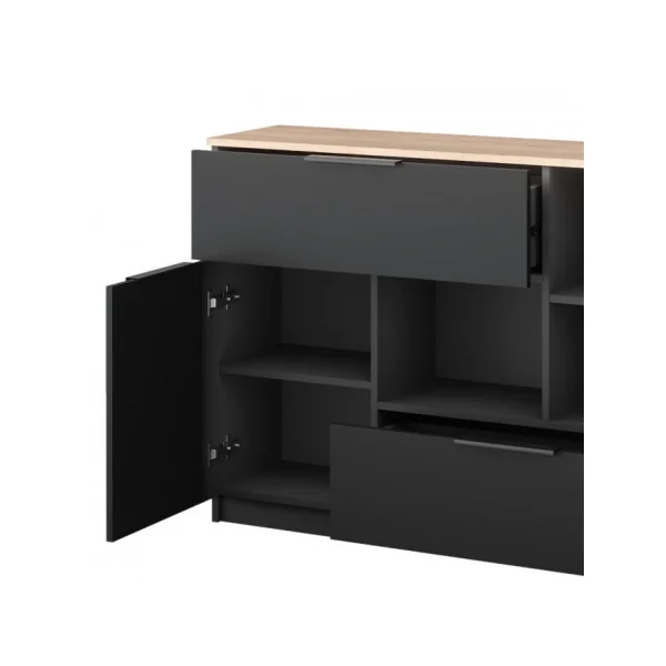 Buffet Chêne Anthracite 2 Tiroirs 2 Placards Commode Moderne Commode Salon Commode Chambre