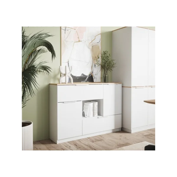 Buffet Chêne Blanc 2 Tiroirs 2 Placards Commode Moderne Commode Salon Commode Chambre