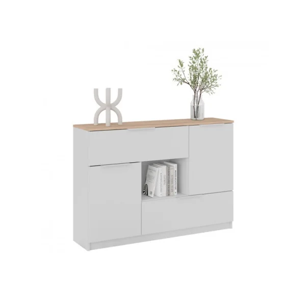Buffet Chêne Blanc 2 Tiroirs 2 Placards Commode Moderne Commode Salon Commode Chambre