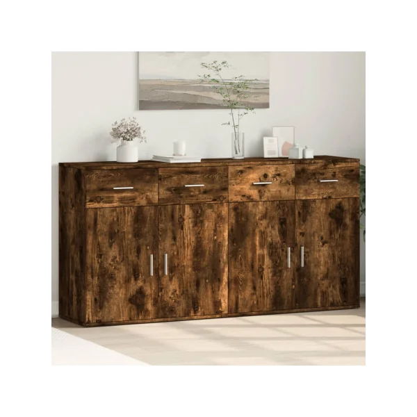 Buffet Chêne Fumé 4 Tiroirs 4 Placards Buffet Salon Moderne
