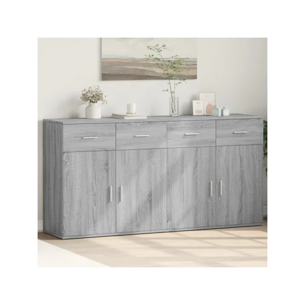 Buffet Chêne Gris 4 Tiroirs 4 Placards Buffet Salon Moderne