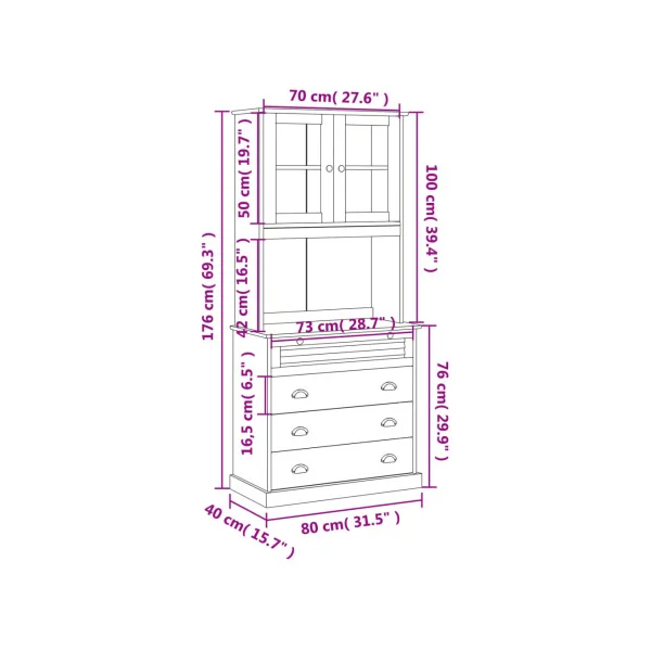 Buffet Cuisine 175 cm 4 Tiroirs Armoire de Cuisine Rangement Salon Vaisselier