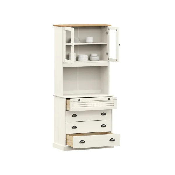 Buffet Cuisine 175 cm Blanc 4 Tiroirs Armoire de Cuisine Rangement Salon Vaisselier