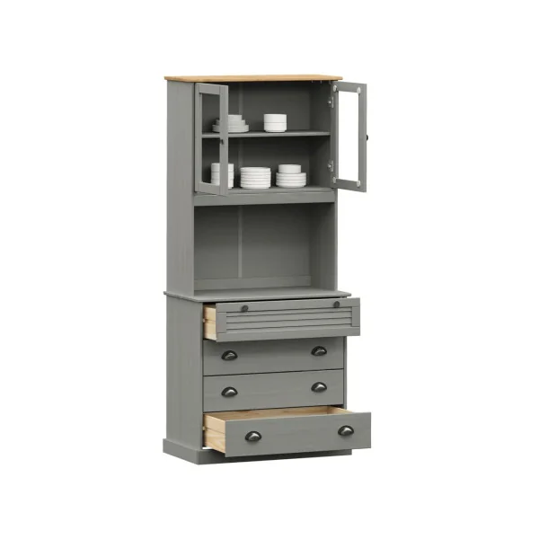Buffet Cuisine 175 cm Gris 4 Tiroirs Armoire de Cuisine Rangement Salon Vaisselier