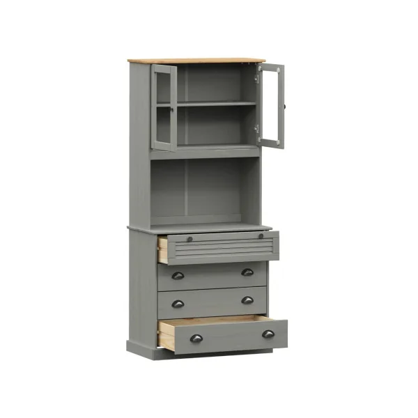 Buffet Cuisine 175 cm Gris 4 Tiroirs Armoire de Cuisine Rangement Salon Vaisselier