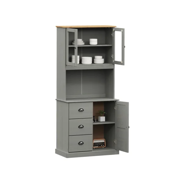Buffet Cuisine 175 cm Gris Armoire de Cuisine Rangement Salon Vaisselier