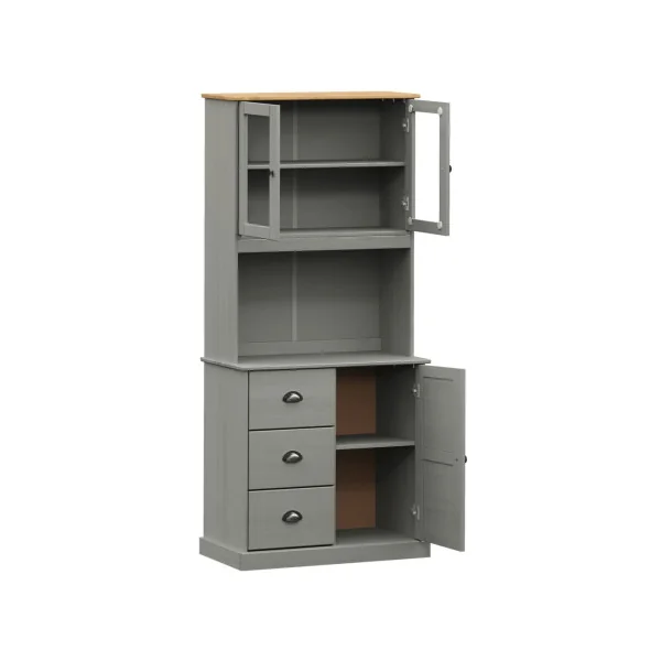 Buffet Cuisine 175 cm Gris Armoire de Cuisine Rangement Salon Vaisselier