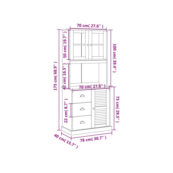 Buffet Cuisine 175 cm Gris Armoire de Cuisine Rangement Salon Vaisselier
