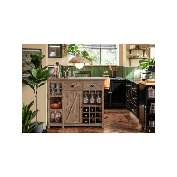 Buffet Cuisine Bahut de Cuisine Ilot Cuisine Brun Rustique avec Porte Bouteilles Comptoir