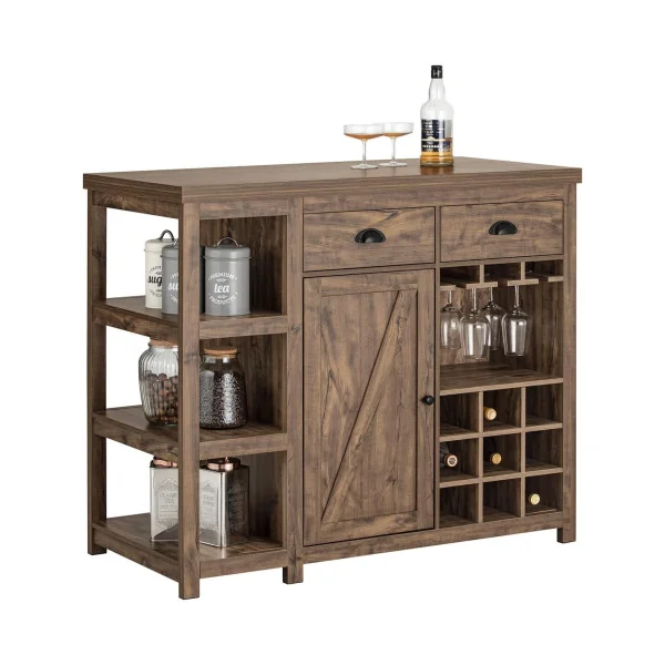 Buffet Cuisine Bahut de Cuisine Ilot Cuisine Brun Rustique avec Porte Bouteilles Comptoir
