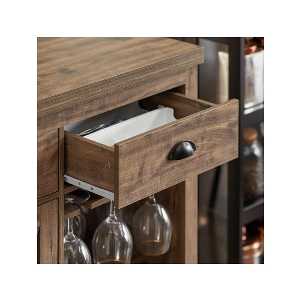 Buffet Cuisine Bahut de Cuisine Ilot Cuisine Brun Rustique avec Porte Bouteilles Comptoir